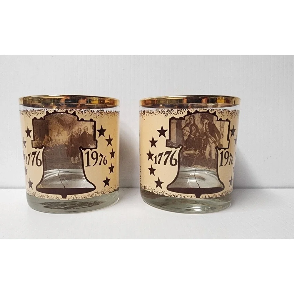 Declaration Of Independence Bicentennial 1776 Rocks Glasses Set Of 2‎